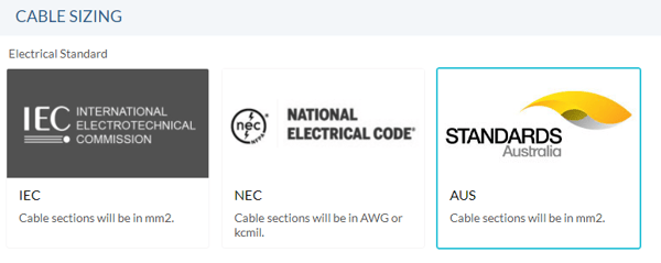 Australian cable sizing standard